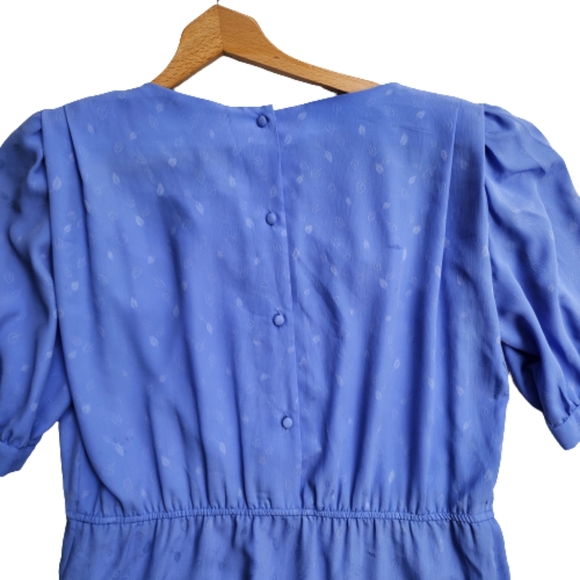 Vintage 80's Raoul Blue Drape Front Puffed Short Sleeve Mid-length Dress ♥️ - Picture 13 of 14